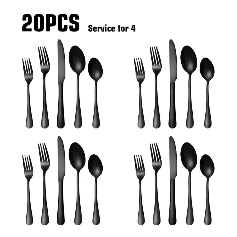 Black Matte Silverware Set - 20 Pieces Stainless Steel Flatware Utensils Cutlery Set Dinnerware Tableware Include Knives Forks