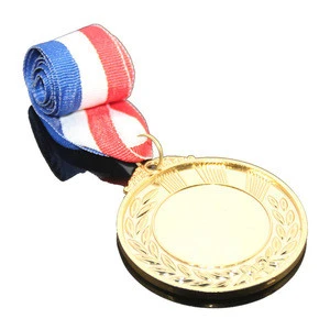 Blue White Red Color Ribbon Belt Custom Or Wholesale Celebration Souvenir Sports Meeting Medals Blank Alloy Metal School Medal