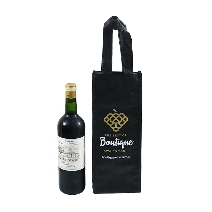 Boutique Red Wine Bottle Non Woven Fabric Gift Bag Handle Style Wine Carry Bag With Logo