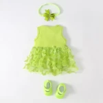 Candy Color High Quality Pure Cotton Infant Kids Sleeveless Skirt Dress Shoes Hairband 3pcs Girls Dress Clothing Set
