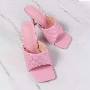 Candy-colored fashion lady high-heeled shoes Rubber square toe stiletto shoes square check high-heeled sandals