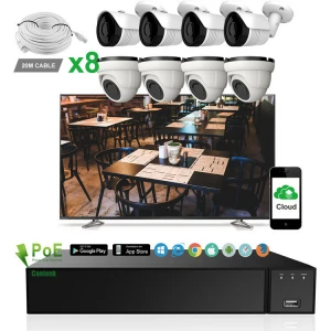 Cantonk 4K-N 8Mp POE NVR Kits 8 Channel H.265 CCTV System Metal bullet and dome Weatherproof