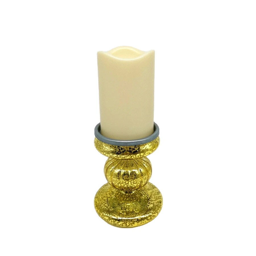 Celebration party craft 25cmH glass candlestick and beige plastic candle decoration