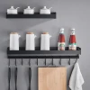Cheap aluminium 40-80cm customized size wall mounted kitchen seasoning rack matte black kitchen utensil organizer storage shelf