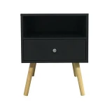 Cheap Price Vintage Small Modern Narrow Painted Black Dark Light Slim Wood Corner Bedroom Bedside Nightstand With Storage Drawer