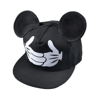 China wholesale website fancy hats children embroidery patch snapback caps, 5 panel kids hat cap, cat mickeyed mouse ears hat