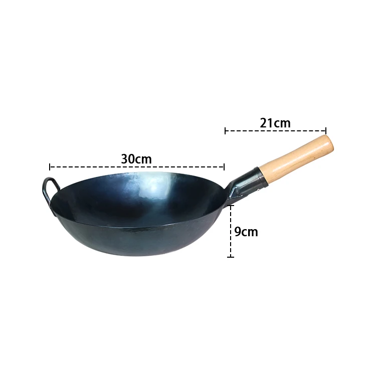 Chinese Handmade Hammered Classic Wok Pans 14 Inch Round Bottom Iron Chef Wok Pan Pre-Seasoned 36Cm Carbon Steel Wok