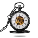 Christmas gift modern classical twin opening mechanical pocket watches with watch chain