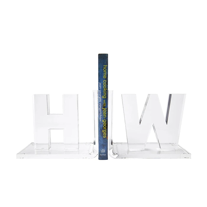 Clear Lucite Bookends Office Accessory With Rainbow Plug-In