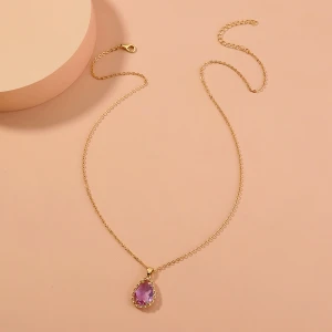 Color Simple Water Drop Crystal Necklace Pendant Gold Elegant Stone Charms Jewelry Woman