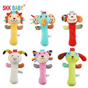 Colorful Cute Animal Plush Toys Baby Rattle with Squaker Bell