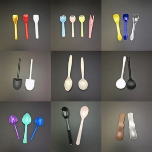 Colorful long handle mini plastic spoon and fork for dessert custom printed disposable PP/PS plastic ice cream spoons