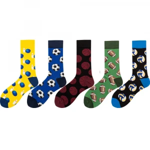 Coloured Mens Fashion Soccer Volleyball Football Cotton Bowling Basket Ball Pattern Happy Socks