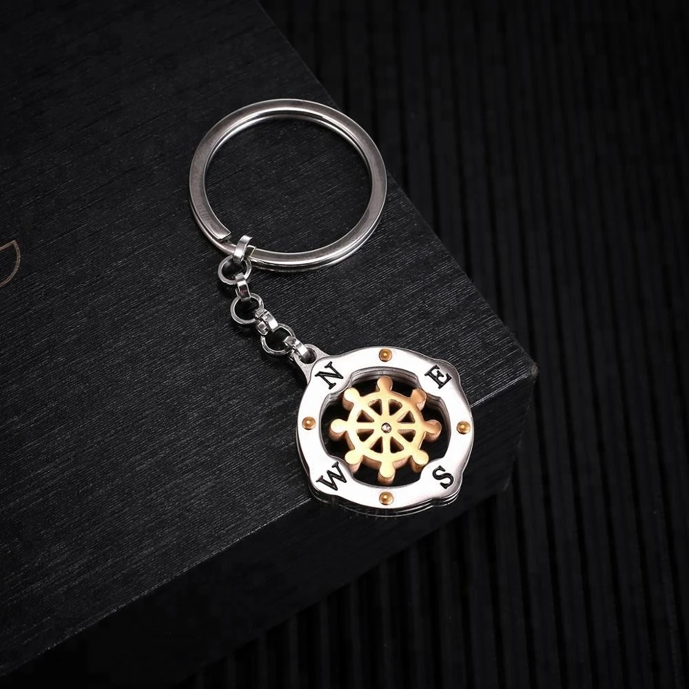 compass metal stainless steel keychain