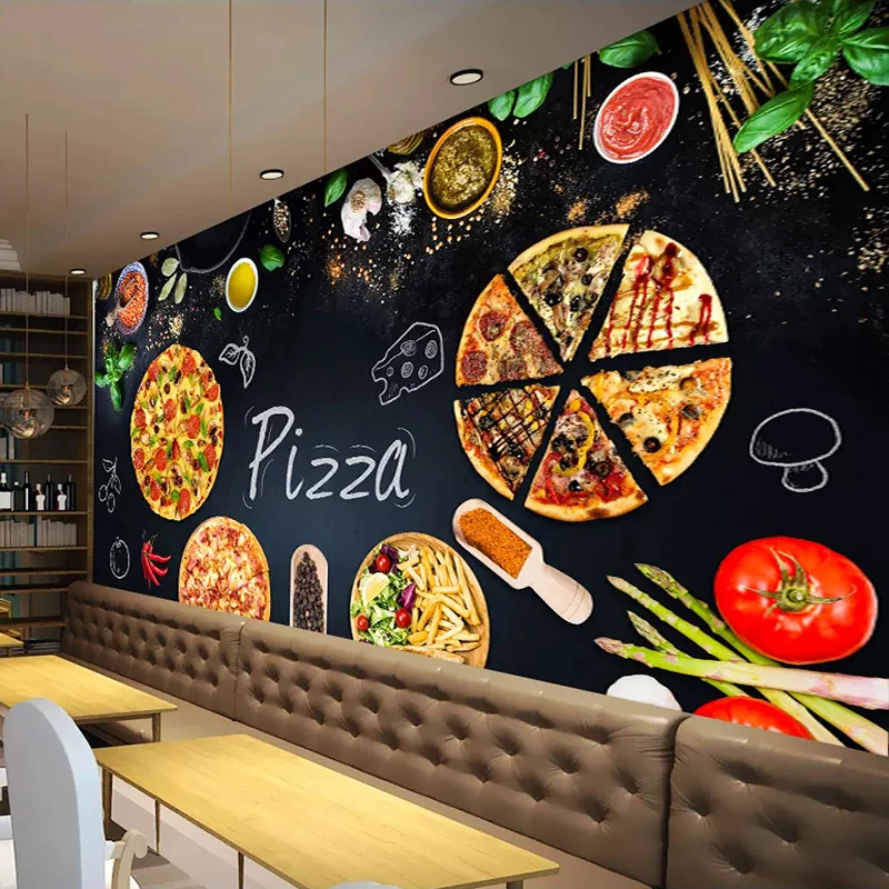 Custom 3D Mural Wallpaper Wall Painting Personalized Pizza Shop Blackboard Photo Wall Paper Cafe Restaurant Backdrop Wall Decor