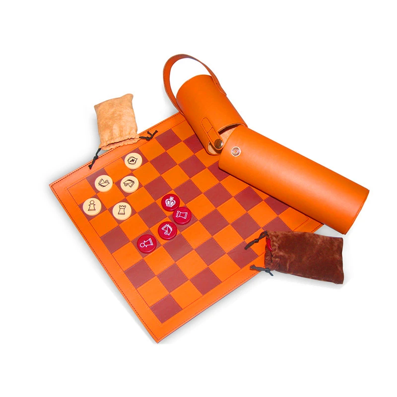 Custom Cheap PU Leather Roll Up Chess Set International Chess Games