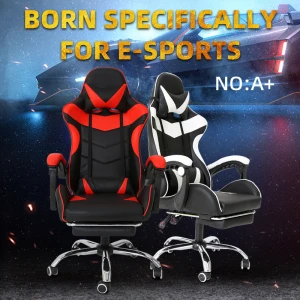 custom China Black Red PU Leather Office Adult Ergonomic Racing Computer PC Gamer Gaming Chair with footrest