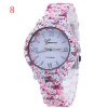 Custom Logo Geneva Elegant Silicone Strap Wrist Watch Ladies Quartz Floral Pattern Watch