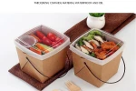 custom logo print fast food take away noodle rice lunch packing brown kraft food box with iron handle
