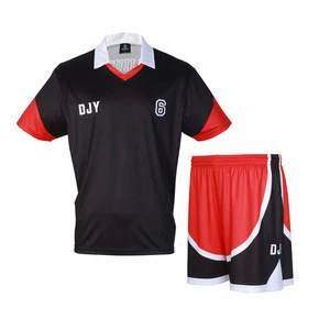 custom mens club team  black and red v neck  football soccer jersey wholesale soccer wear