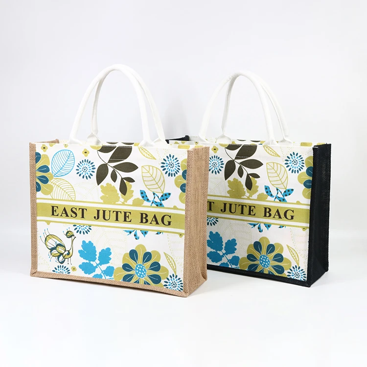 Custom Printing Logo Natural Burlap Tote Bag Gunny Jute Shopper Bags