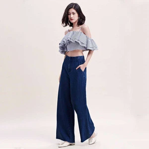 Custom Women High Waist Straight Wide Leg Pants Loose Trousers Baggy Jeans With Raw Edge