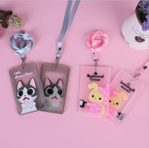 Customized Cartoon Bus Card Holder With Lanyard Luggage Tag  Pvc Soft Silicone Card Holder