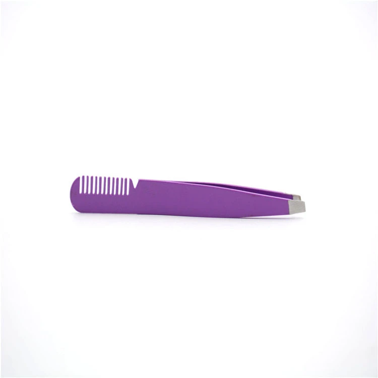 Customized Color Laser Logo Stainless Steel Durable  Eyebrow Tweezer With Comb