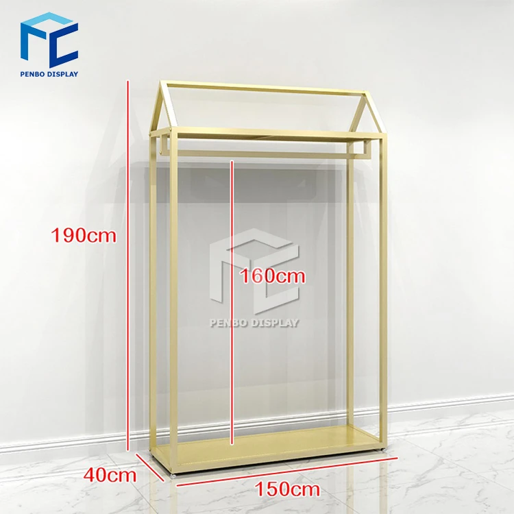 Customized fashion metal shop fitting lady apparel retail store stand gold clothes display garment boutique clothing rack