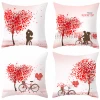 Cute Couples and Bicycles, Red Heart Trees Cushion Cover Valentine&#x27;s Day Throw Pillows Red Heart Pillow Cover Case for Sofa Bed