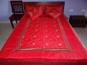 Designer Silk Bedspread Indian Silk Brocade Bedcover