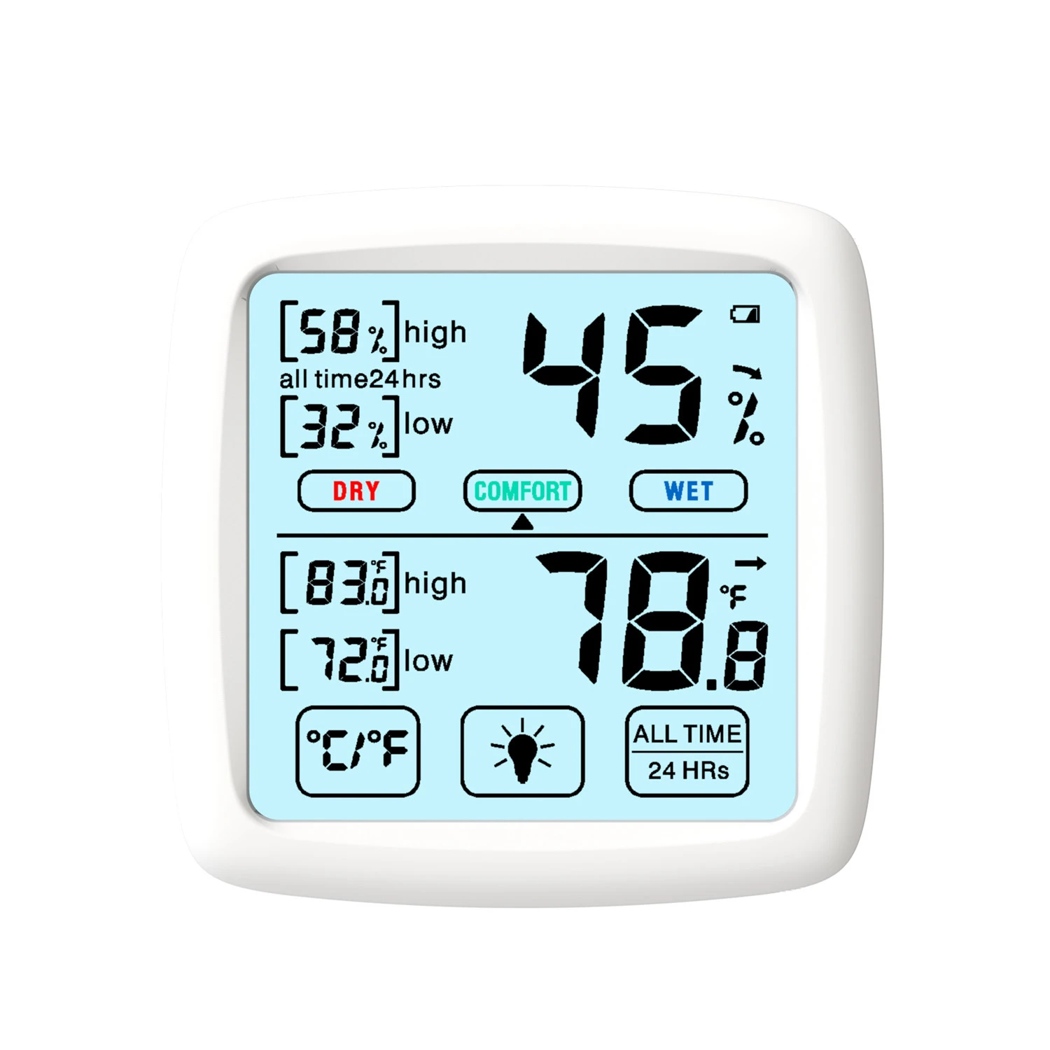 Digital Indoor Thermometer and Hygrometer with Accurate Temperature Humidity Monitor Meter and Touch LCD Backlight