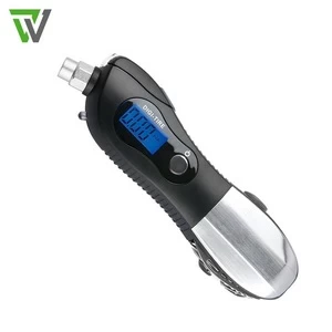 Digital Tire Pressure Gauge 150 PSI With Blue Backlight LCD,LED Flashlight and Safety Hammer / 9 In 1 Emergency Survival Tool
