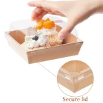Disposable pastry dessert tiramisu cake food container packaging box takeaway sushi catering kraft paper box with clear plastic