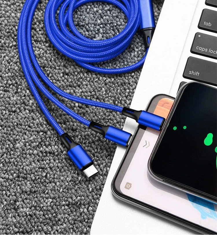 Dongguan Wholesale Phone Charger Wire Nylon Weave USB 3 in 1 Charging Cable