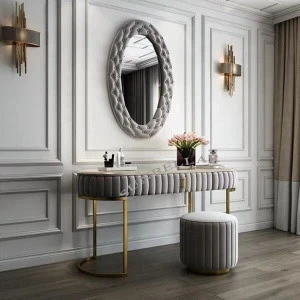 Dressing table set modern design dresser fabric with marble top stainless steel frame console table with mirror