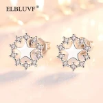 ELBLUVF 925 Silver Plated Copper Alloy Jewelry Circular Fancy Star Earrings Fabric Flower Jewelry
