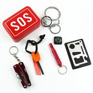 Emergency Camping box self-help SOS survival kit Equipment for Camping Hiking saw whistle compass tools