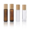 Empty bamboo lid clear amber frosted glass roll on perfume bottle with steel roller ball 5ml 10ml 15ml