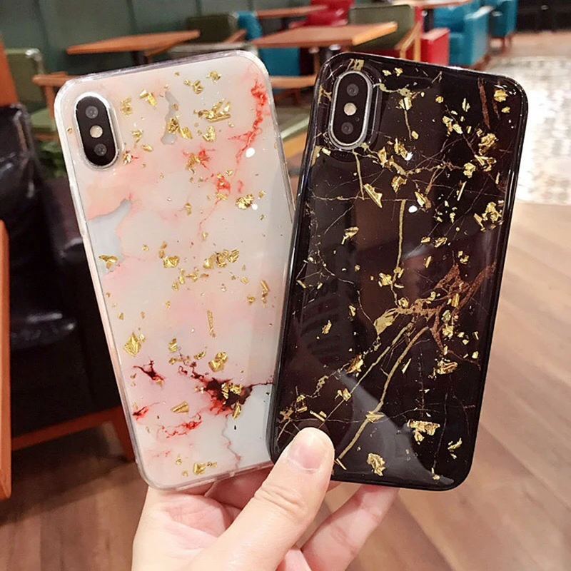epoxy golden foil Marble phone case  for iphone 6 xr max 7plus phone cover waterproof cell phone case