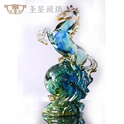European Featured Crystal Art Glass Liuli Crfat Statue Standing Horse Sculpture