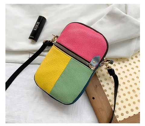 Factory Fashion Soft Leather Crossbody Bag Mixed Colors Mini Phone Purse Bag Cute Design Comfort Genuine Leather Key Coin Bag