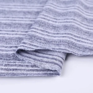 Factory grey and white stripe polyester cotton french terry fabric