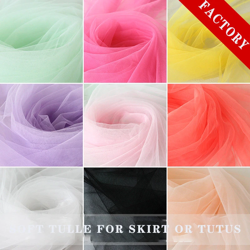 factory price 100%Polyeste American Tulle Mesh Fabric For Wedding Party Decoration Girl Skirt DIY dress Illusion Bridal