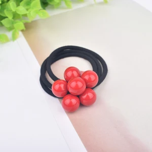 Factory wholesale ladies tie red bean bead elastic hair band