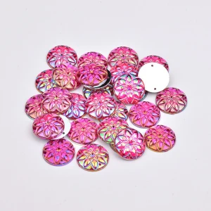 Fashion 20mm Sew On Pink AB Round Crystal Acrylic Gems Stones Flat Back Strass Applique Rhinestone for Clothes Needlework