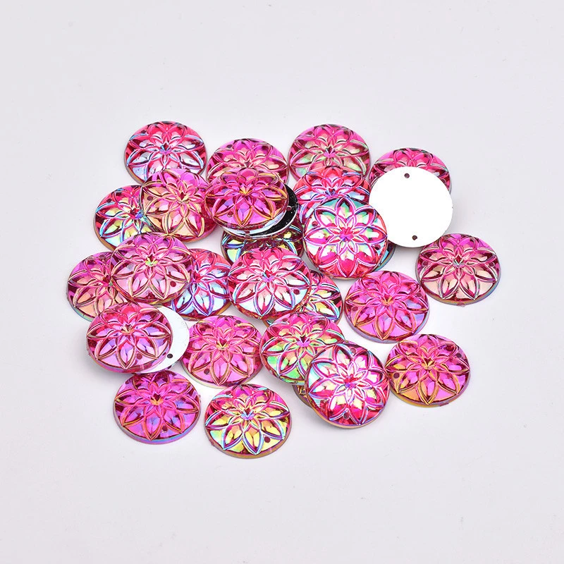 Fashion 20mm Sew On Pink AB Round Crystal Acrylic Gems Stones Flat Back Strass Applique Rhinestone for Clothes Needlework