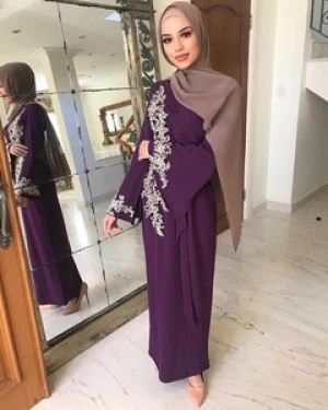 Fashion Abaya Dubai Lace Beaded Islamic Women&#39;s Muslim Embroidery Dress
