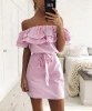 Fashion Pink Off Shoulder Stripe Short Women Party Dress Casual