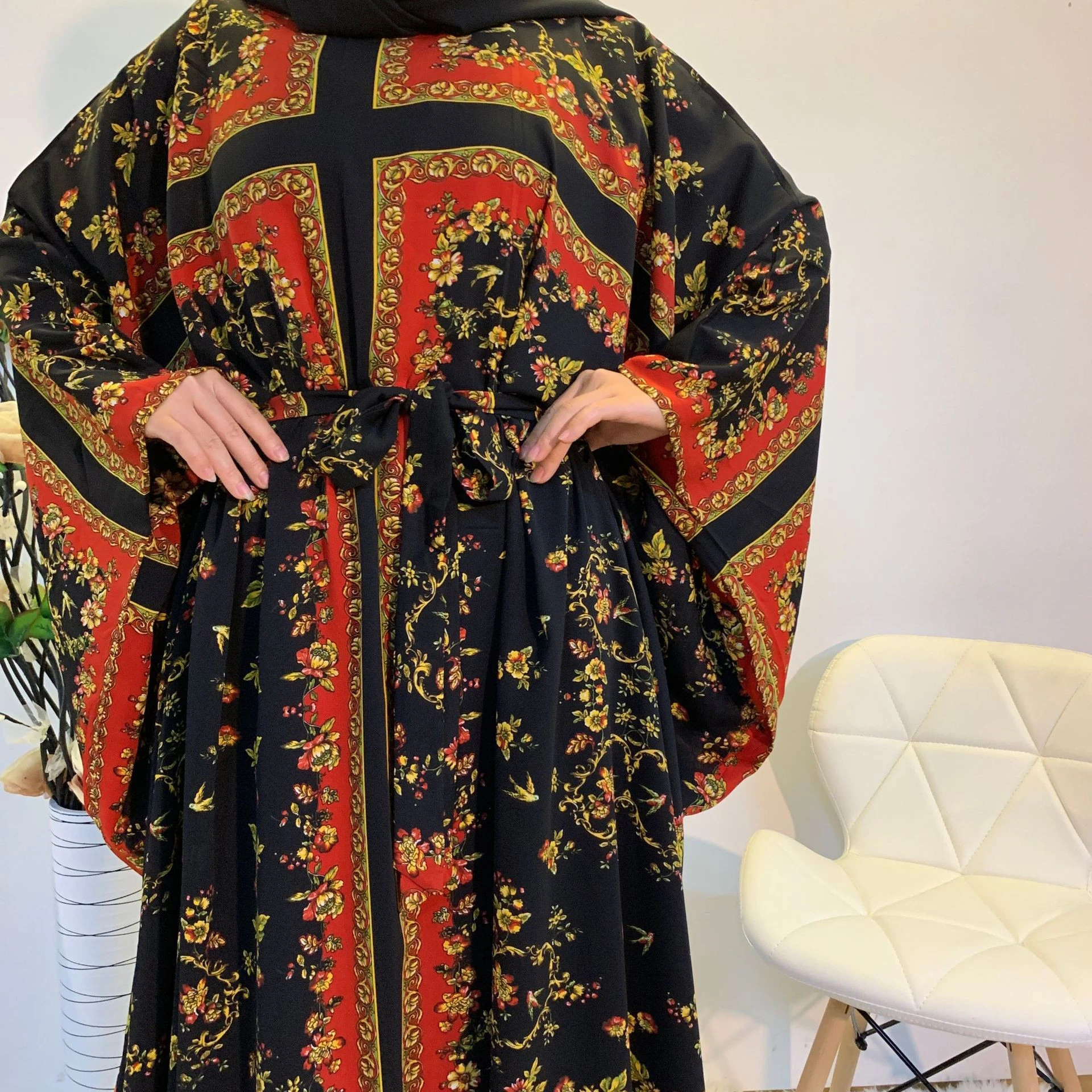 Fashion printed elegant loose Muslim robe bat sleeve plus size womens dress abaya muslim dresses islamic clothing women